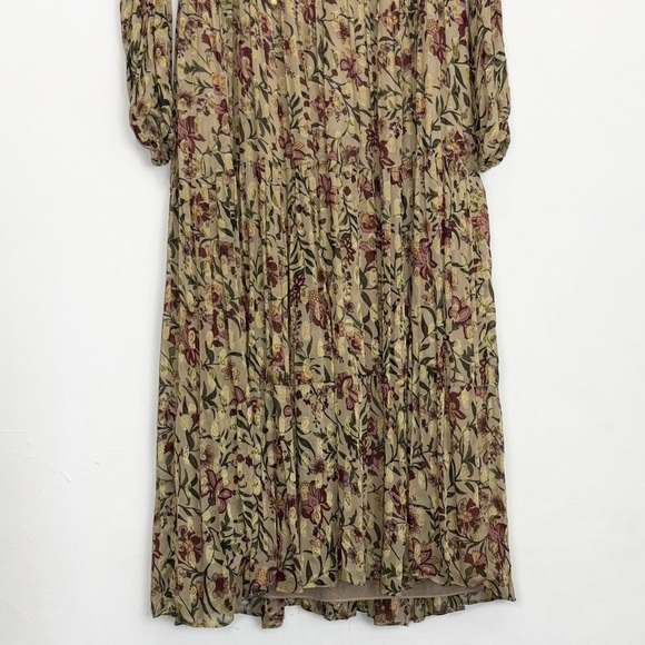 Zara Printed Boho Metallic Yarn Floral Midi Dress, Cream Tan Gold size M - Picture 4 of 10